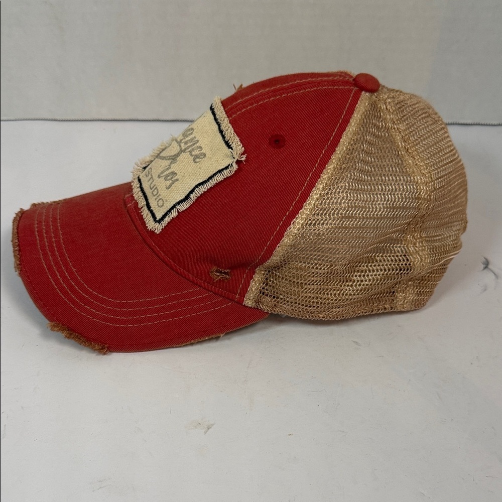 Dance, Pro Studios, red cap, distressed Red Tan Cap with Patch - Picture 3 of 7